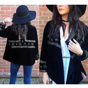 Zara Sequin Beaded Velvet Jacket M
